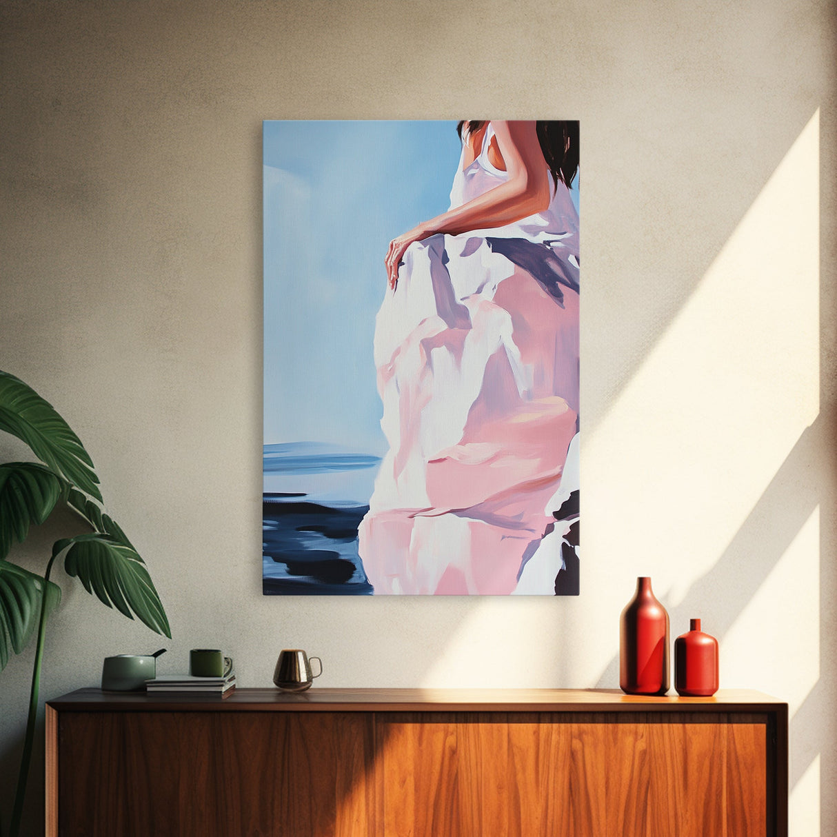Elegant Woman, Fashion Art, Feminine Aesthetic, Minimalist Painting, Chic Wall Art, Soft Pastel Decor, Canvas Print, Bedroom Wall Art