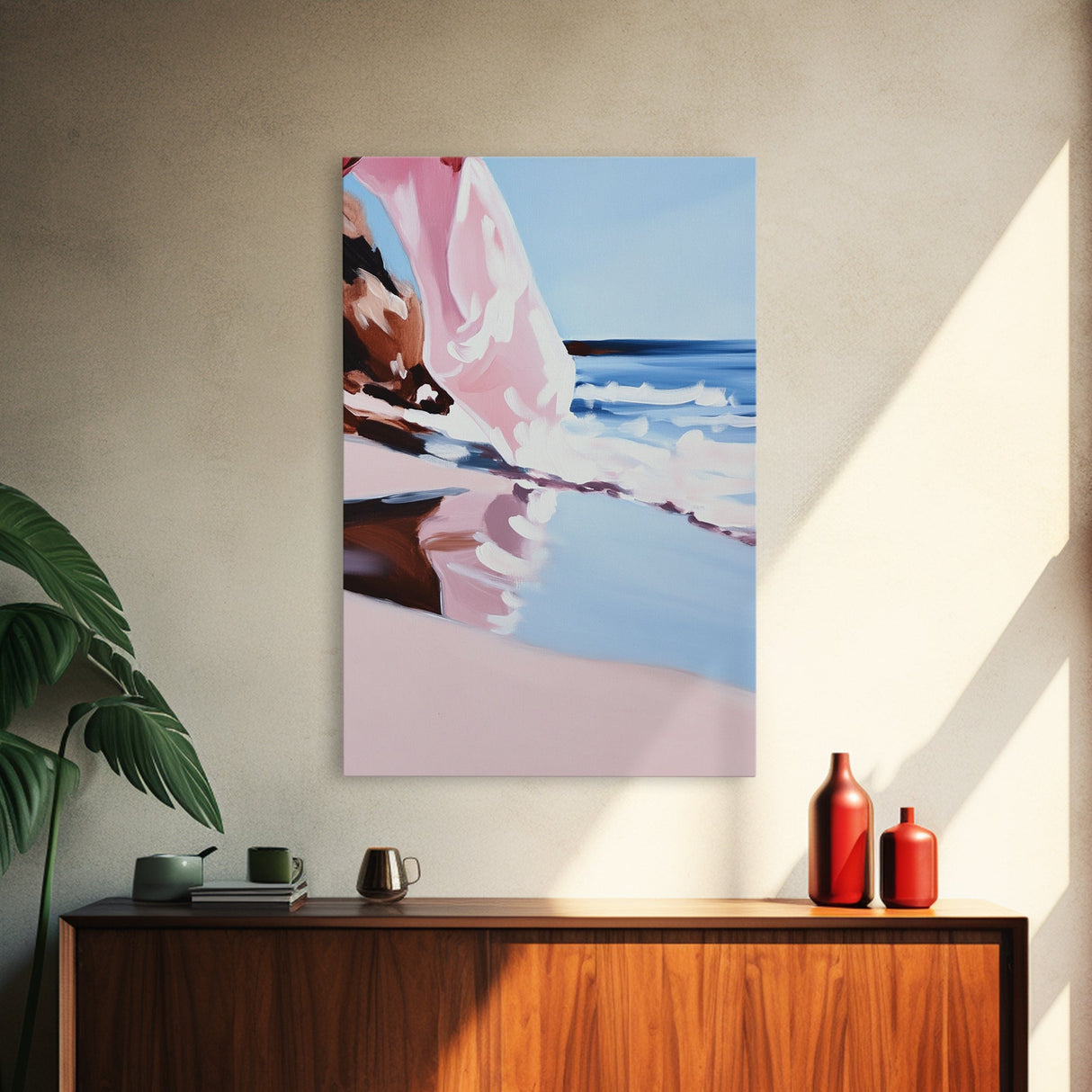 Flowing Waves, Dreamy Ocean Art, Framed Canvas Print, Abstract Beach Landscape, Soft Pastel Seascape, Coastal Serenity, Modern Decor