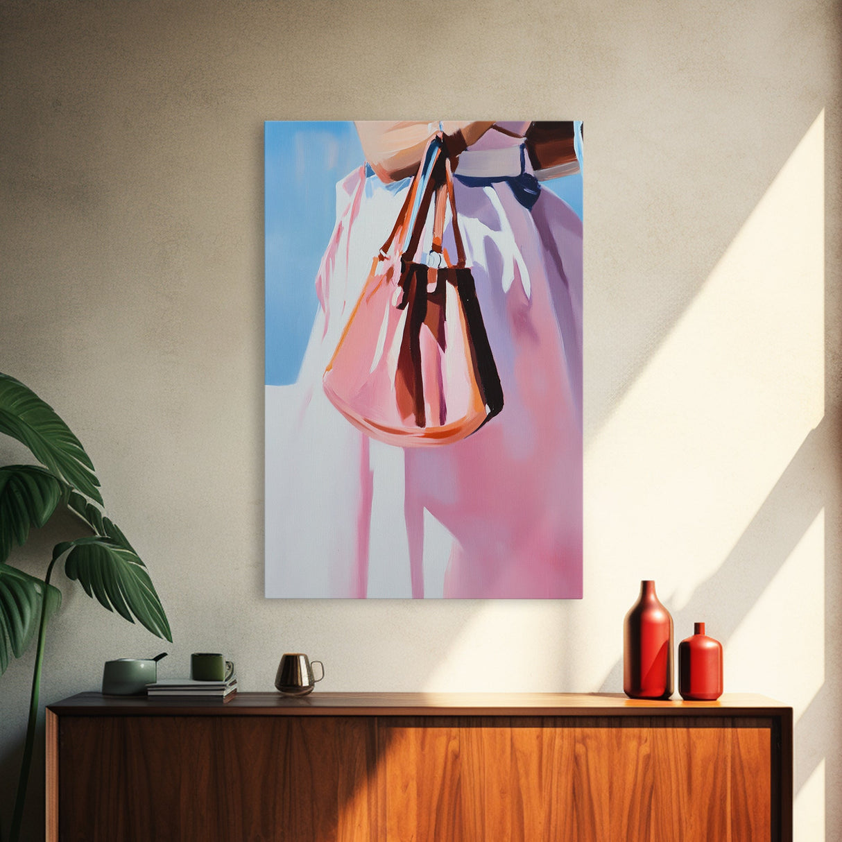 Fashion Purse, Chic Modern Decor, Feminine Aesthetic, Trendy Wall Art, Fashion Illustration, Canvas Print, Framed Canvas Print