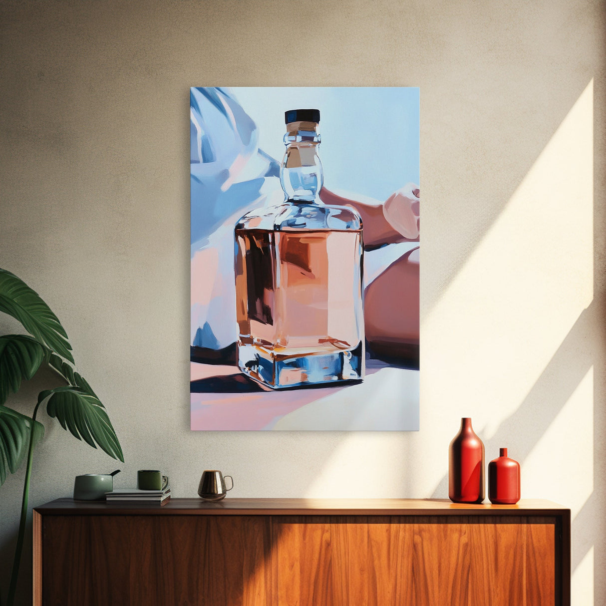 Whiskey Bottle, Elegant Drink, Modern Still Life, Minimalist Art, Sophisticated Decor, Bar Wall Art, Contemporary Painting, Canvas Print
