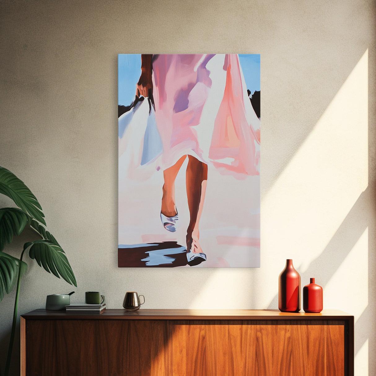 Elegant Woman Art, Fashion Illustration, Minimalist Feminine Painting, Pink Aesthetic Decor, Framed Canvas Print, Bedroom Wall Art
