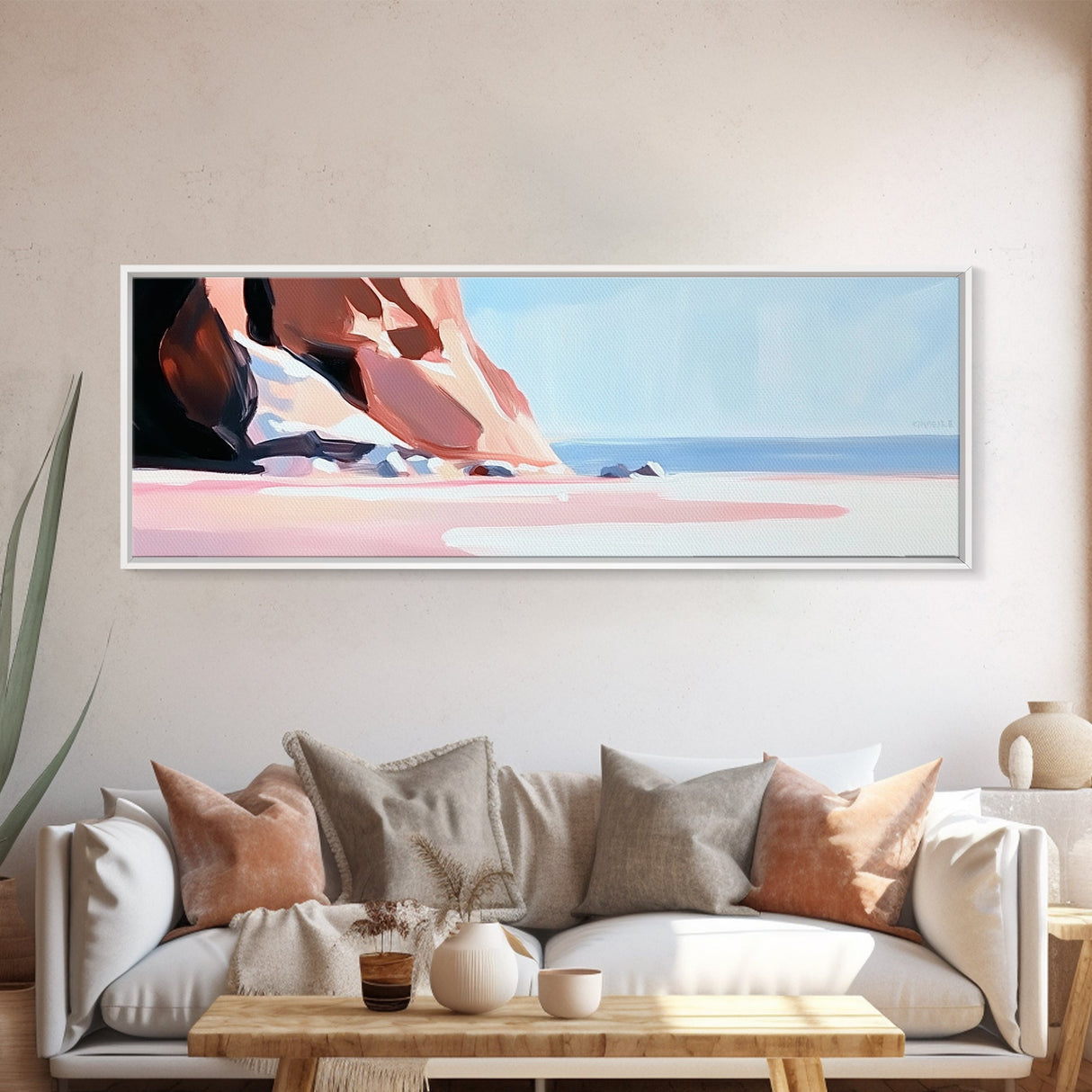 Cliffside View, Blue Sea, Framed Canvas Print, Coastal Landscape, Minimalist Art, Nature Wall Art, Boho Home Decor, Summer Aesthetic