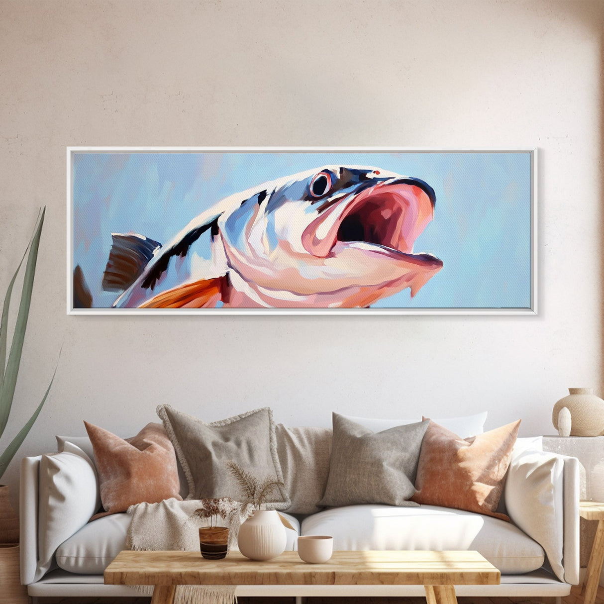 Large Mouth Bass, Fishing Art, Framed Canvas Print, Rustic Lake House Wall Art, Outdoor Enthusiast Gift, Watercolor Style Artwork