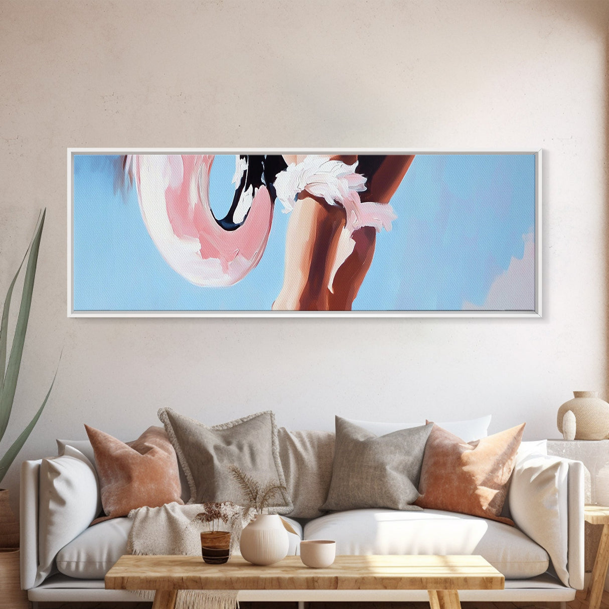 Pink Float, Summer Beach Art, Coastal Wall Decor, Modern Seaside Aesthetic, Minimalist Ocean Vibes, Boho Living Room, Canvas Print