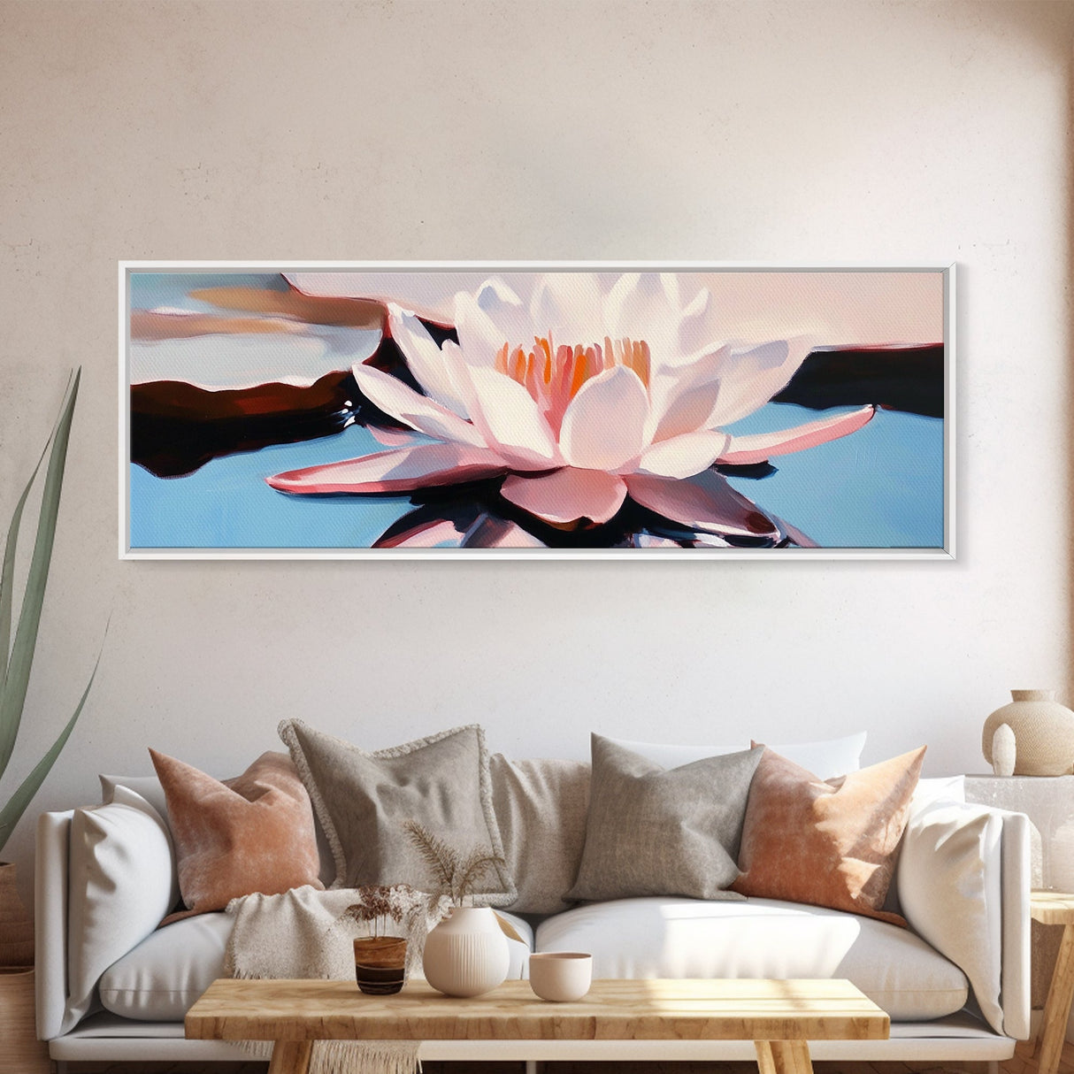 Water Lily, Reflection, Framed Canvas Print, Botanical Wall Art, Spa Decor, Minimalist Aesthetic, Calm and Serene, Bedroom Wall Art