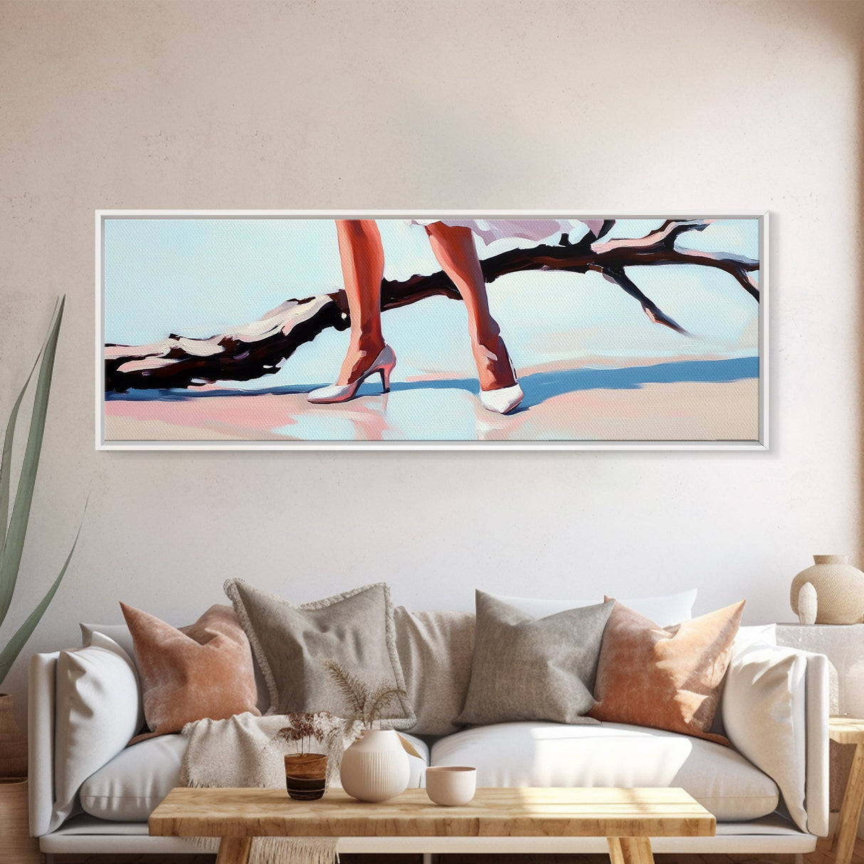 White Heels, Stylish Feminine, Chic Fashion, Canvas Print, Modern Bedroom Wall Art, Soft Aesthetic Decor, Minimalist Pastel Art