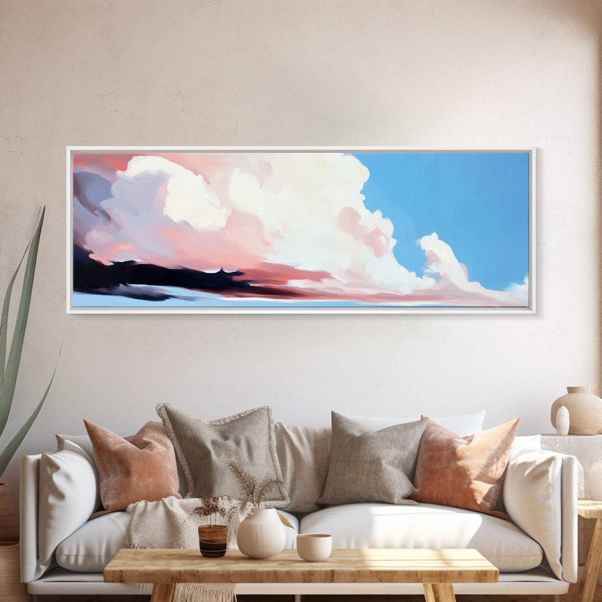 Sunset Clouds, Pastel Sky, Dreamy Ocean, Canvas Print, Modern Seascape, Relaxing Coastal Wall Art, Minimalist Beach House Decor