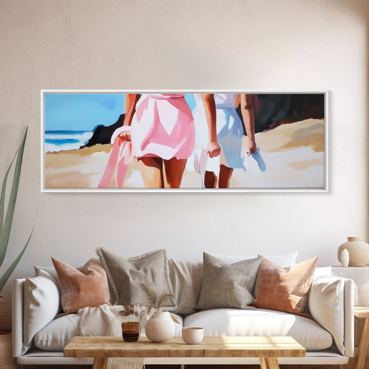 Women, Beach, Friendship, Canvas Print, Feminine Wall Art, Coastal Aesthetic, Summer Decor, Minimalist Art, Bedroom or Living Room Decor