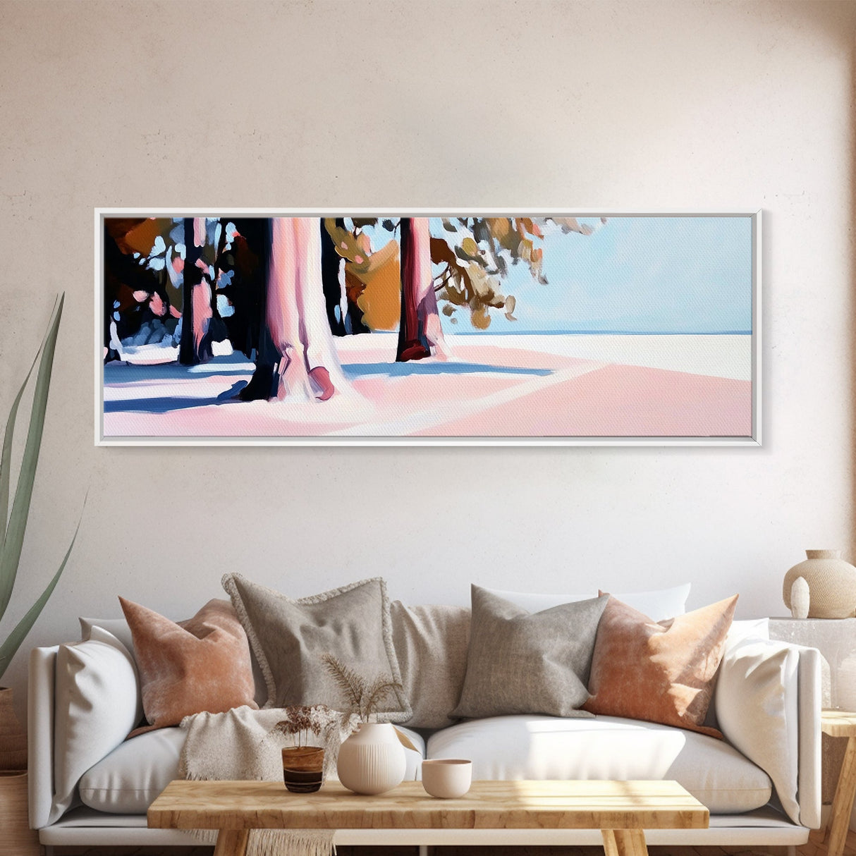 Trees, Sand, Nature, Canvas Print, Coastal Wall Art, Minimalist Landscape, Beach House Decor, Tranquil Artwork, Living Room or Hallway Art