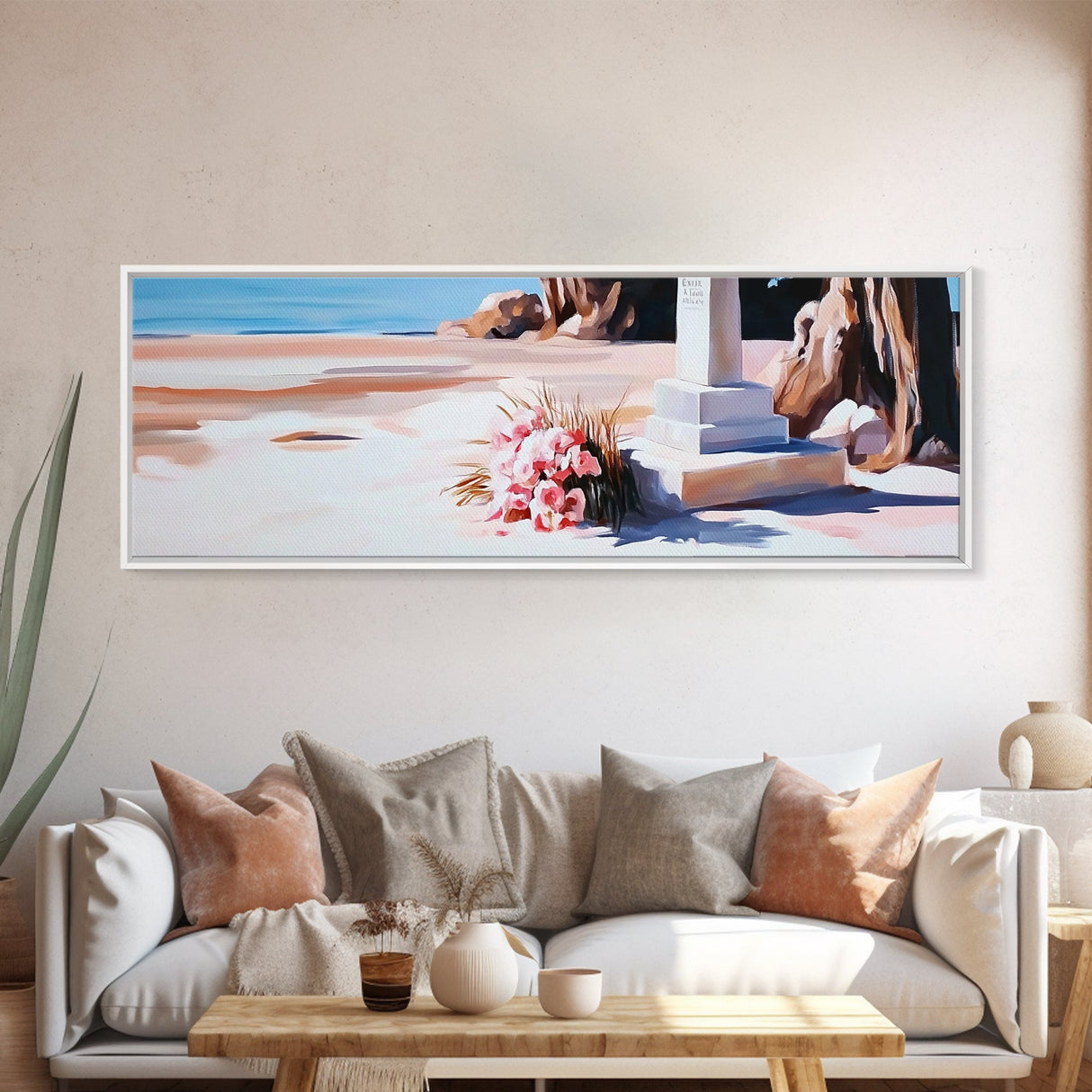 Memorial, Flowers, Beach, Canvas Print, Coastal Landscape Art, Minimalist Seaside Artwork, Tranquil Decor, Living Room or Office Wall Art