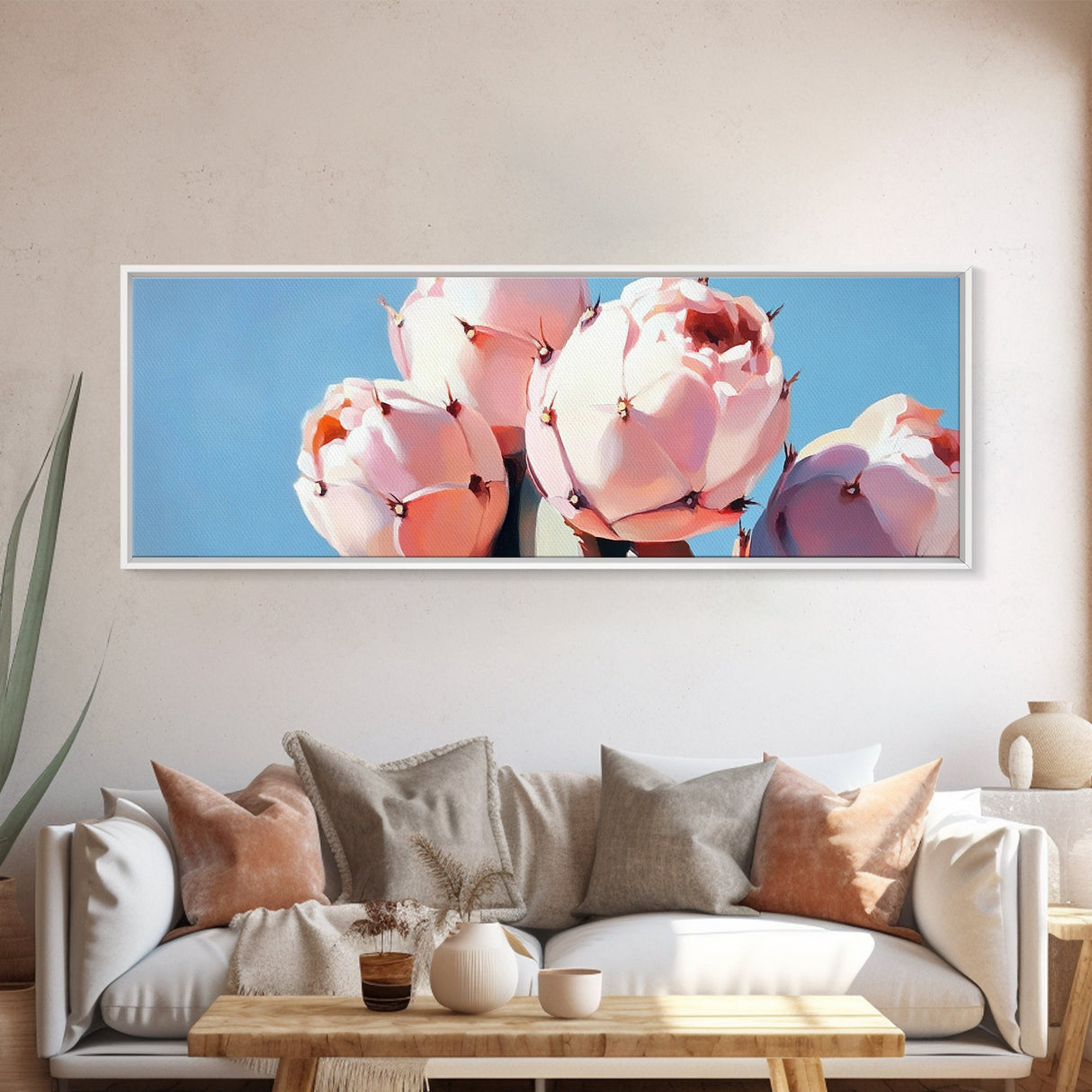 Cactus Flower Art, Desert Boho Decor, Minimalist Nature Painting, Southwest Framed Canvas Print, Rustic Wall Art, Earthy Home Aesthetic