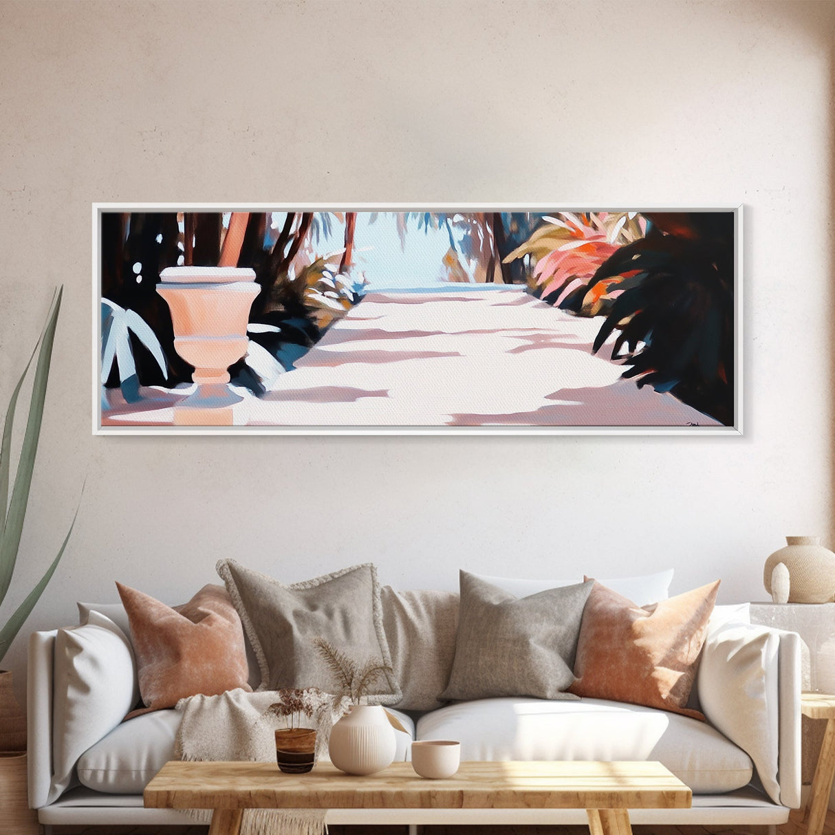 Palm Pathway, Tropical Landscape, Summer Art, Framed Canvas Print, Boho Wall Art, Relaxing Home Decor, Beach Vibes, Coastal Living