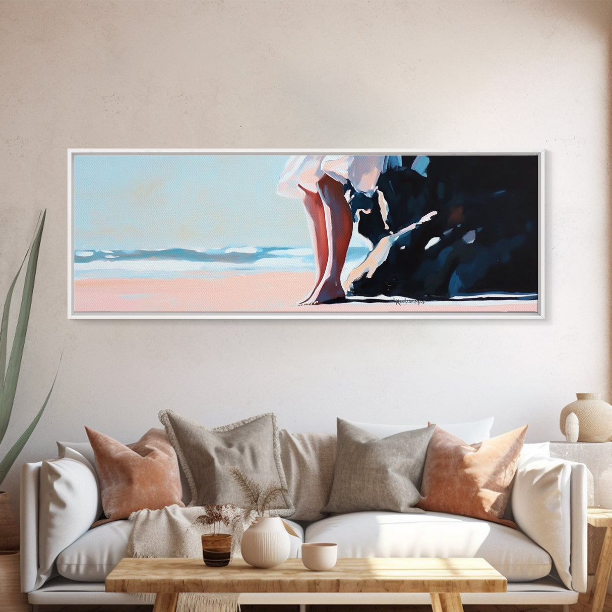 Sunset Beach, Peaceful Retreat, Ocean Serenity, Coastal Canvas Print, Living Room Wall Art, Soft Pastel Decor, Minimalist Wall Art