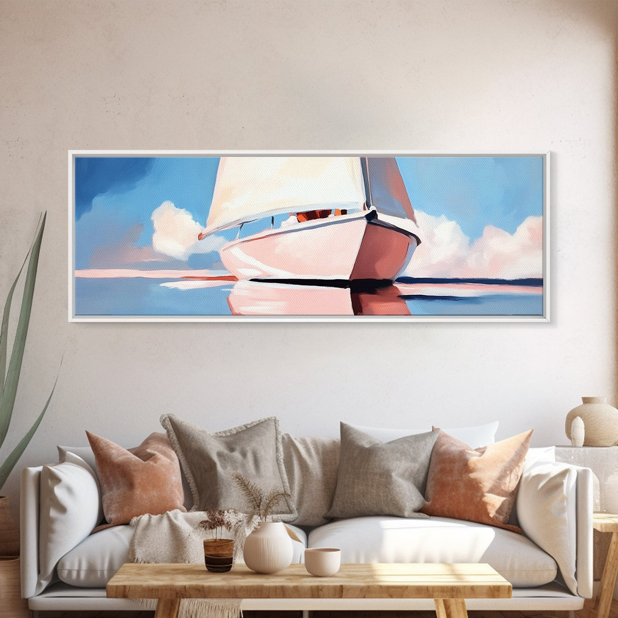 Sailboat Reflection, Nautical Wall Art, Ocean Lover Gift, Beach House Aesthetic, Framed Canvas Print, Coastal Living Room Decor