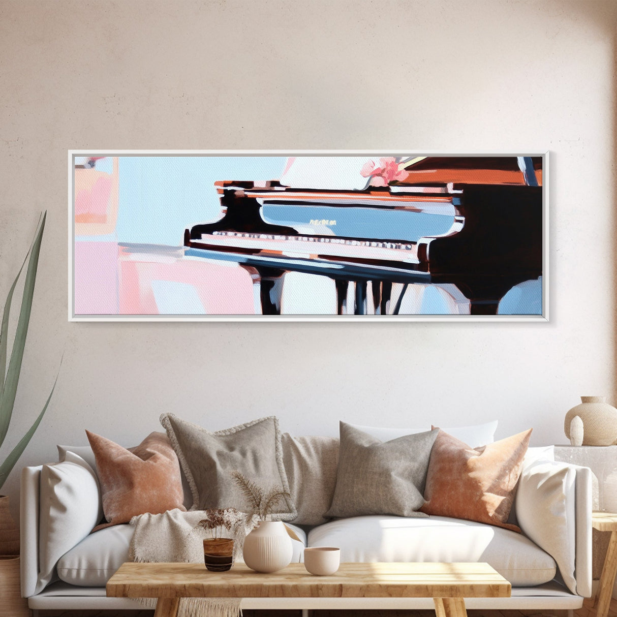 Grand Piano, Music Lover Gift, Classical Music Art, Elegant Interior, Framed Canvas Print, Minimalist Home Office Decor