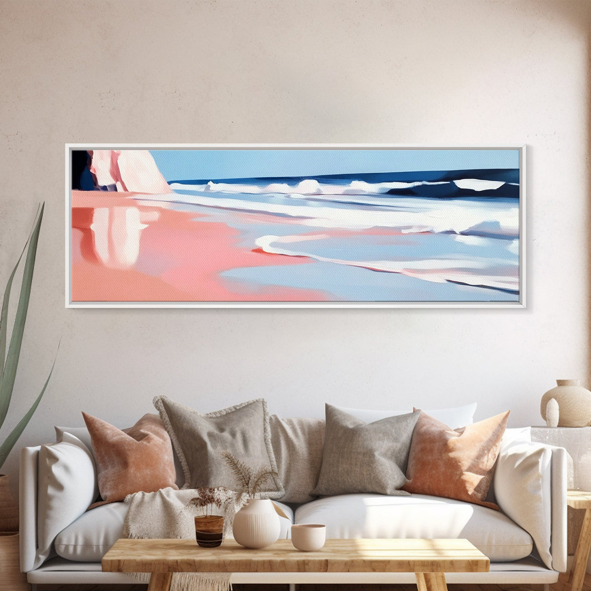 Ocean Waves, Beachscape Art, Coastal Serenity, Tranquil Seaside Scene, Framed Canvas Print, Relaxing Bedroom Wall Decor
