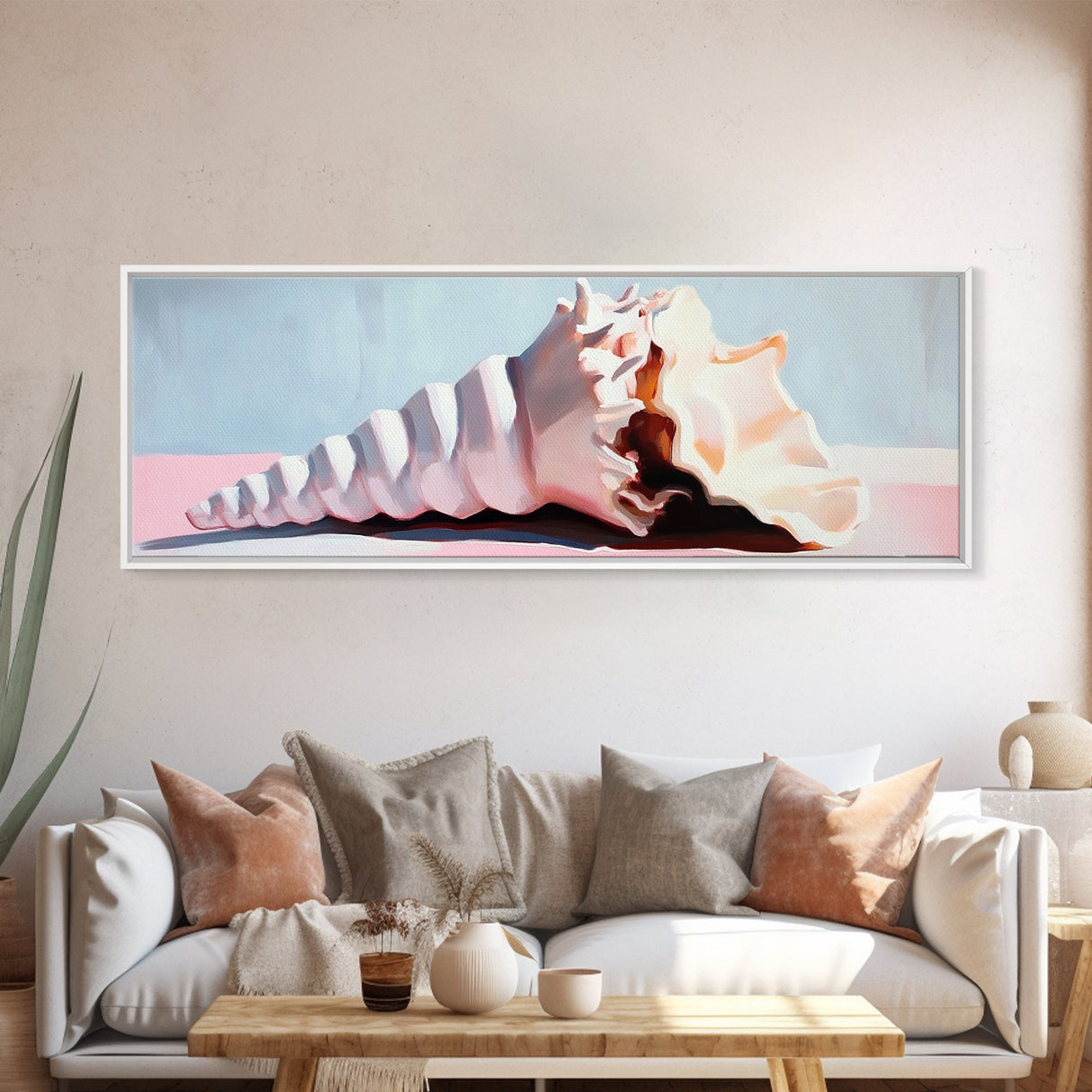 Seashell, Coastal Decor, Ocean Art, Beach House Aesthetic, Nautical Wall Art, Framed Canvas Print, Bathroom Wall Art, Sea Shell Painting