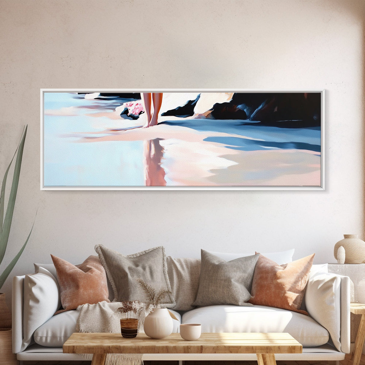Reflection, Beach Walk, Minimalist Art, Framed Canvas Print, Coastal Decor, Ocean Wall Art, Boho Art, Bedroom Wall Art, Relaxing Aesthetic