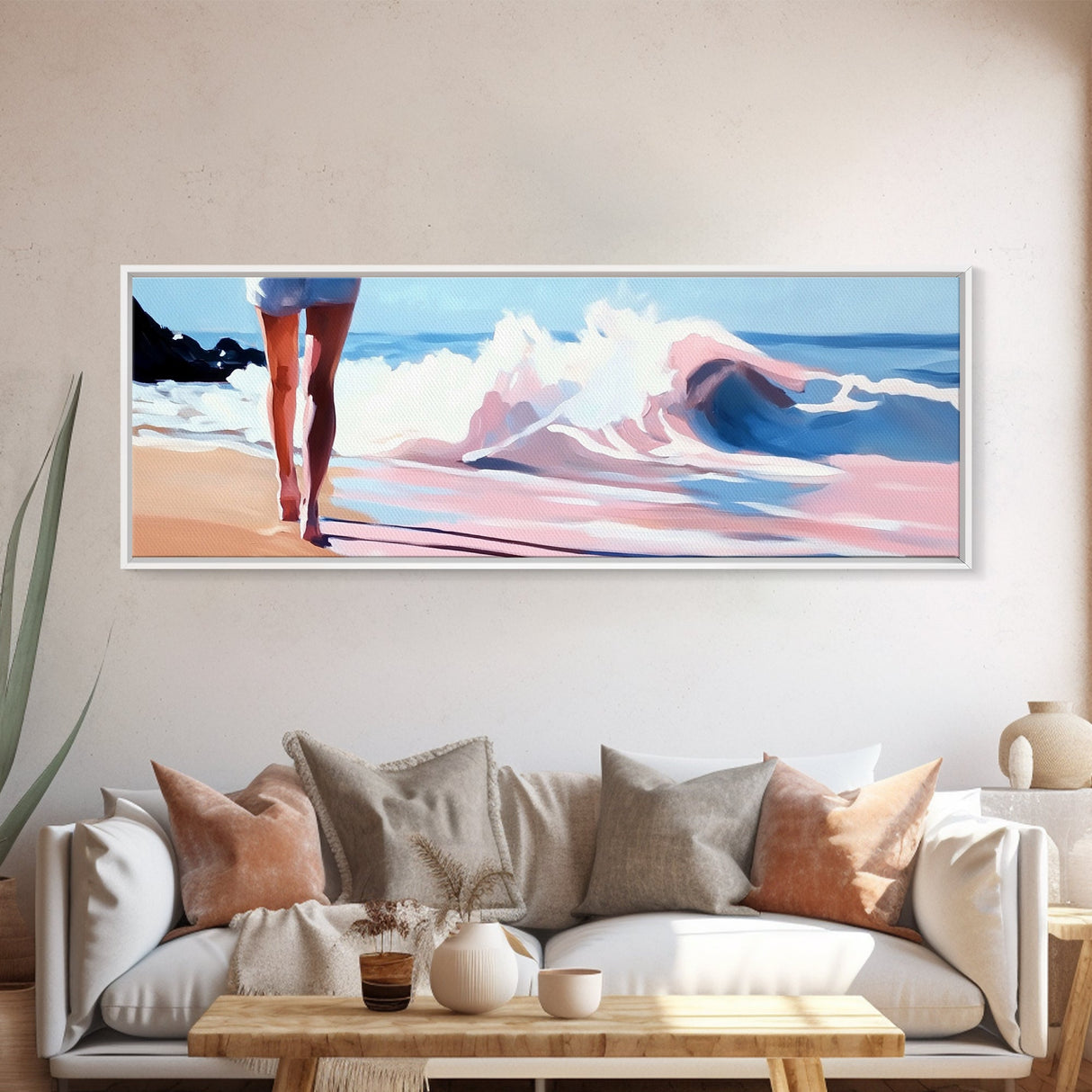 Ocean Waves, Serene Beach, Coastal Decor, Framed Canvas Print, Seascape Wall Art, Minimalist Art, Living Room Wall Art, Summer Aesthetic