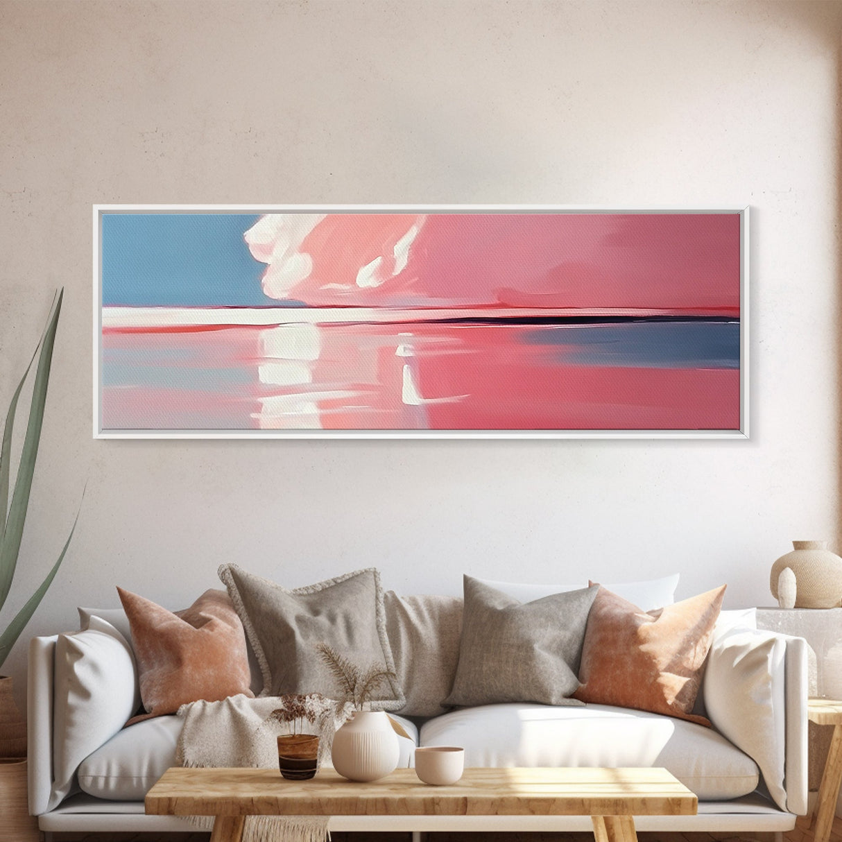 Pink Sunset, Tranquil Beach, Evening Serenity, Canvas Print, Coastal Wall Art, Bedroom Decor, Soft Aesthetic, Modern Home Design