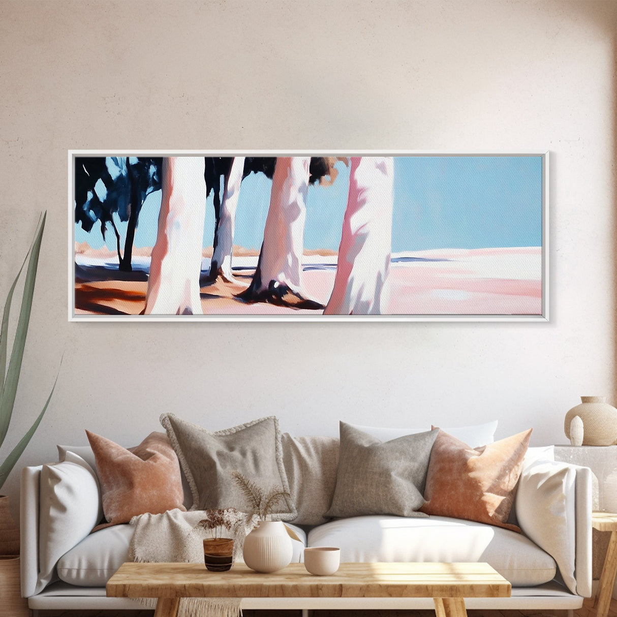 Seaside Trees, Coastal Serenity, Minimalist Nature Art, Zen Wall Decor, Neutral Home Aesthetic, Framed Canvas Print, Modern Tranquility