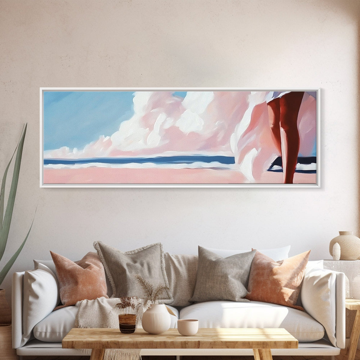 Sunset Glow, Pastel Sky, Tranquil Ocean, Soft Horizon, Canvas Print, Dreamy Beach Scene, Boho Aesthetic, Living Room Wall Art