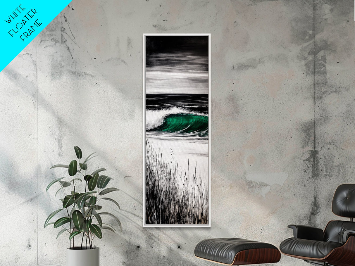 Ocean Wave, Emerald Green, Coastal Art, Framed Canvas Print, Beach House Decor, Nautical Wall Art, Surf Painting, Living Room Art