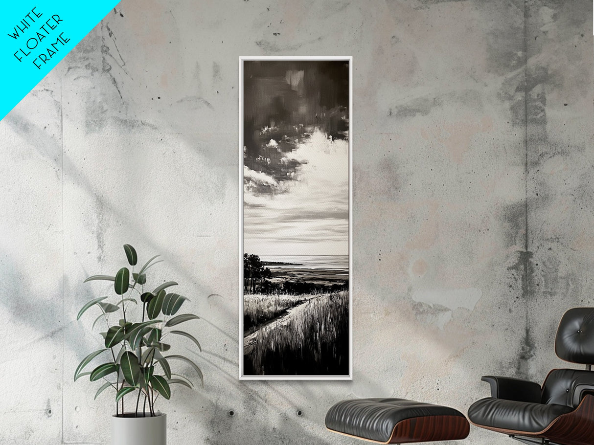 Stormy Horizon, Moody Landscape, Coastal View, Canvas Print, Black and White Art, Minimalist Painting, Modern Wall Decor, Office Art