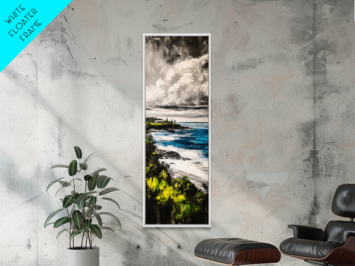 Ocean View, Coastal Home, Beach House Decor, Nautical Wall Art, Seaside Painting, Blue Landscape, Tranquil Seascape, Framed Canvas Print