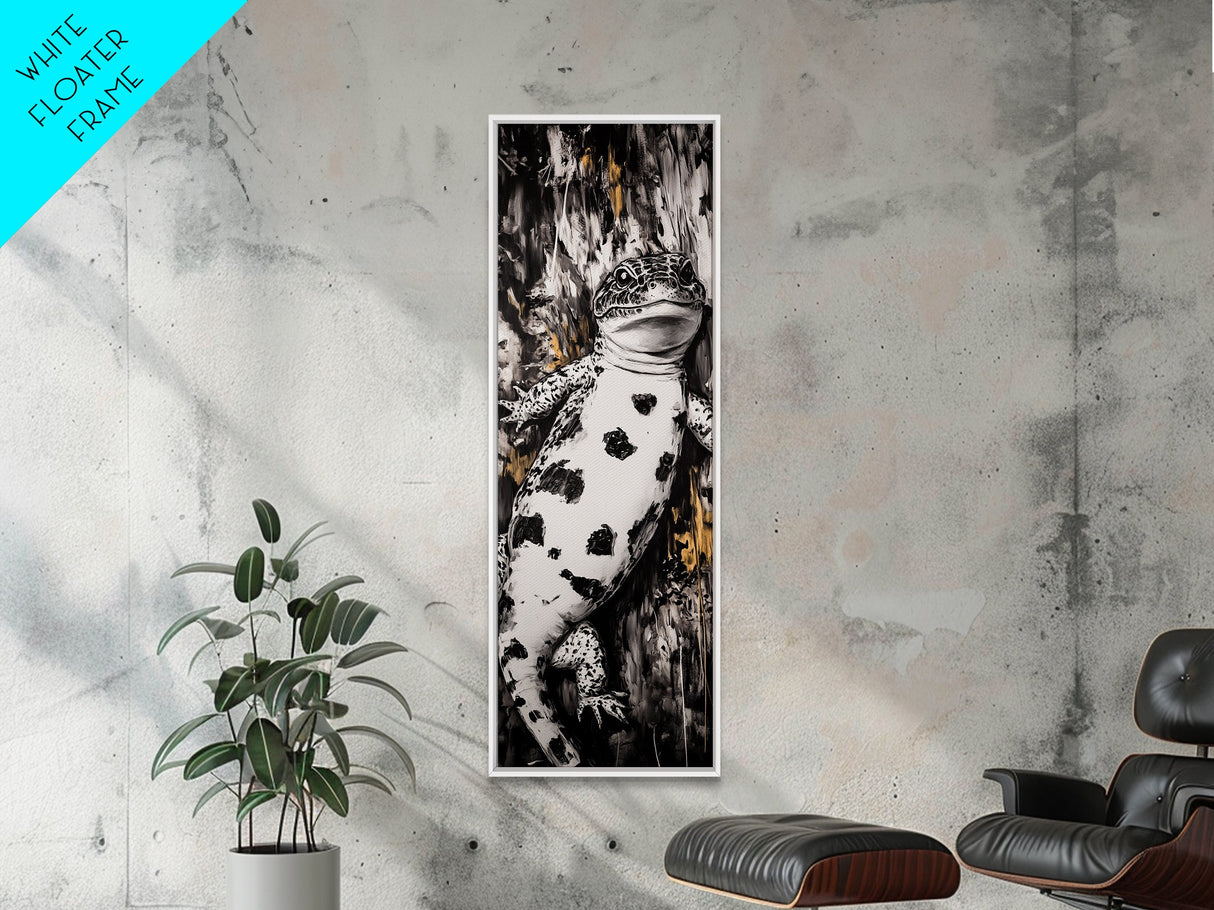 Spotted Lizard, Nature Wildlife, Animal Art, Black White Reptile, Rustic Wall Decor, Unique Home Art, Framed Canvas Print