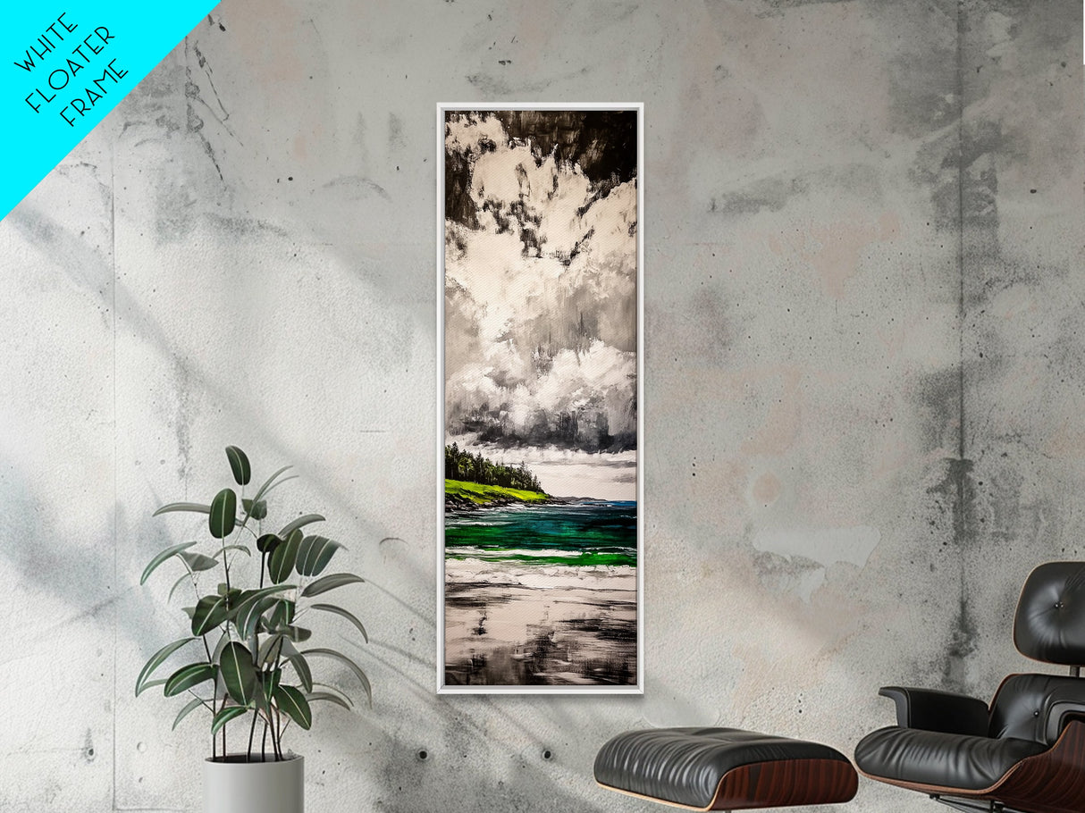 Emerald Waters, Coastal Horizon, Ocean Reflection, Vibrant Green Landscape, Modern Decor, Contemporary Beach House, Framed Canvas Print