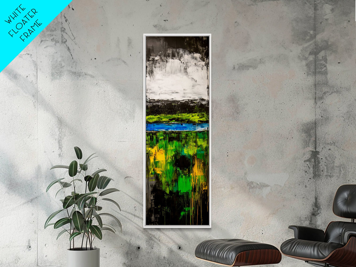 Abstract Landscape, Green Blue Art, Modern Wall Art, Framed Canvas Print, Office Decor, Large Artwork, Living Room Art, Minimalist Art