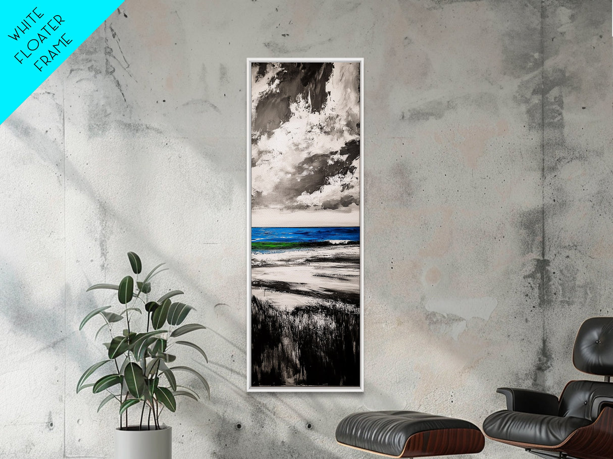 Tranquil Ocean View, Coastal Landscape Art, Blue Waters, Minimalist Beach Scene, Canvas Print, Living Room Decor, Serene Nature Art
