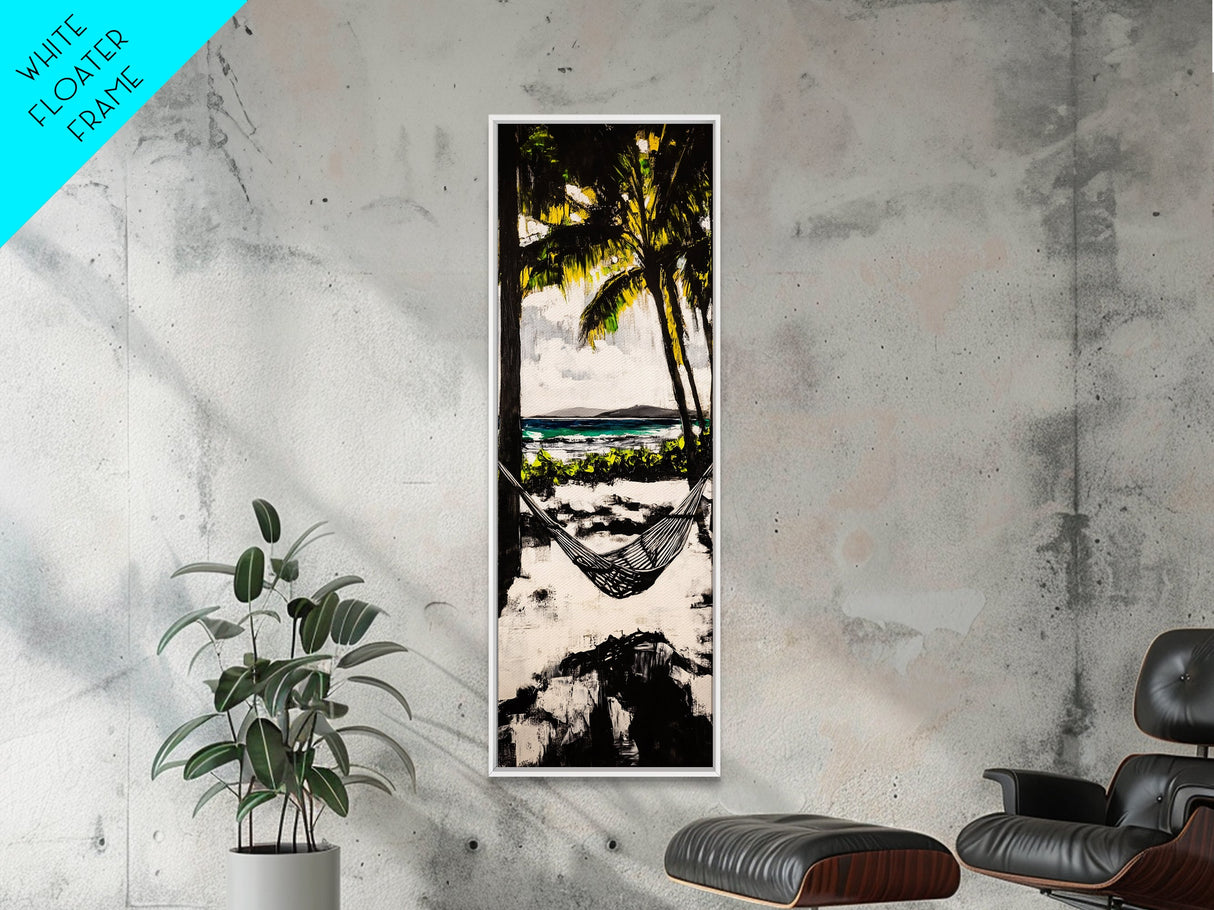 Hammock Beach View, Tropical Wall Art, Relaxing Coastal Scene, Boho Art, Canvas Print, Bedroom Decor, Palm Tree Art, Tranquil Vibes