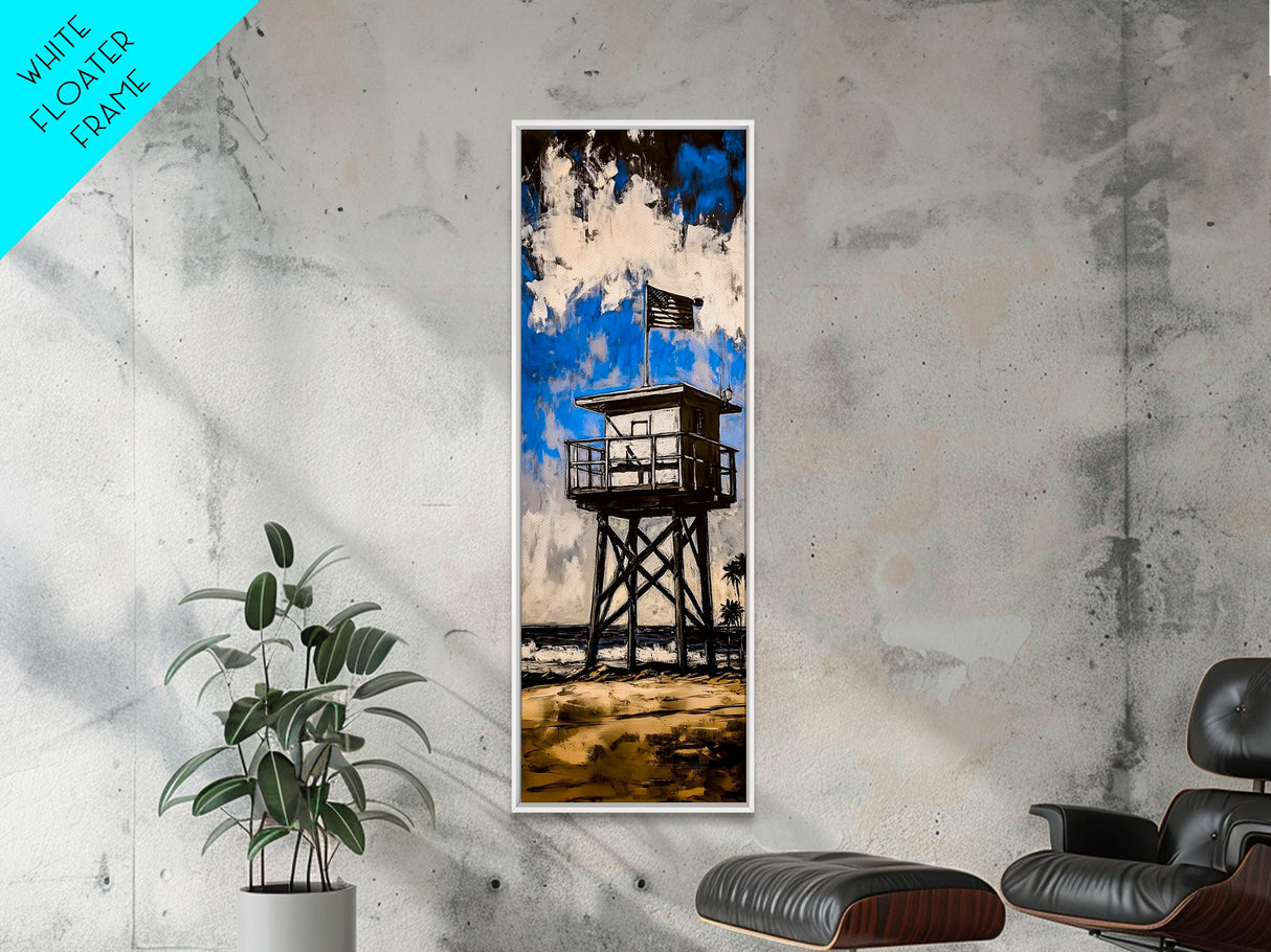 Lifeguard Tower, Beach House Decor, Coastal Wall Art, Canvas Print, Blue and White Painting, Nautical Home Decor, Summer Beach Art