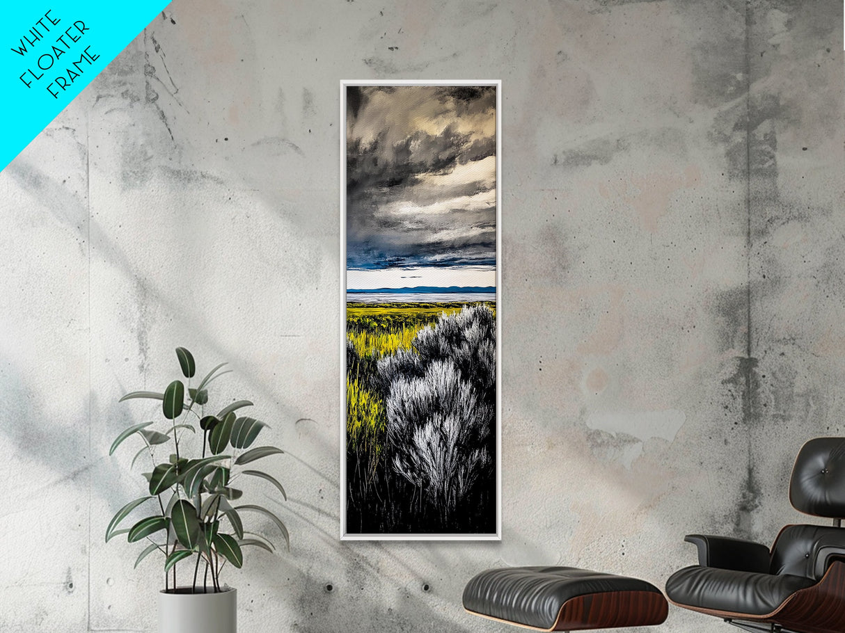 Stormy Landscape, Dramatic Sky Art, Moody Coastal Painting, Canvas Print, Nature Inspired Art, Dark Blue Wall Decor, Living Room Art