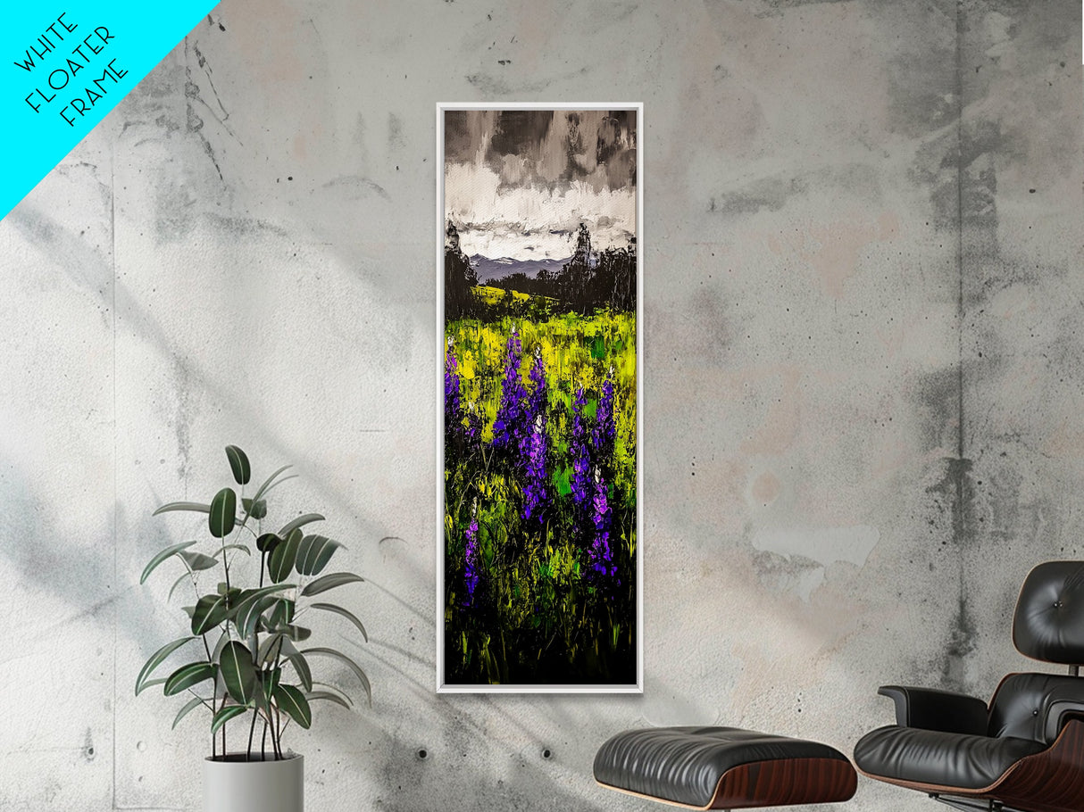 Purple Wildflowers, Impressionist Landscape, Vibrant Nature Art, Country Home Decor, Framed Canvas Print, Bedroom Wall Art, Floral Artwork