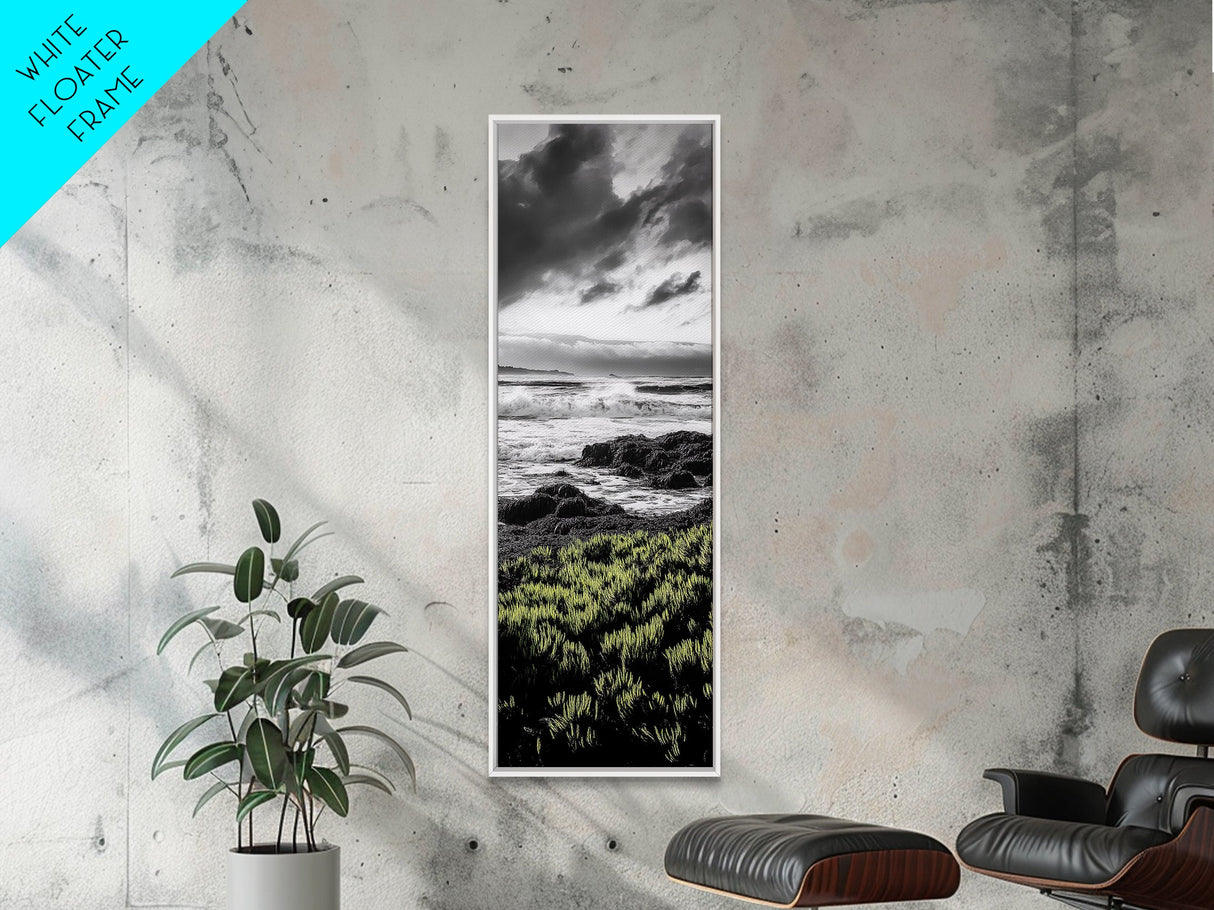 Stormy Waves, Ocean Scene, Framed Canvas Print, Dramatic Seascape, Coastal Wall Art, Black and White Ocean Art, Nautical Decor, Office Art