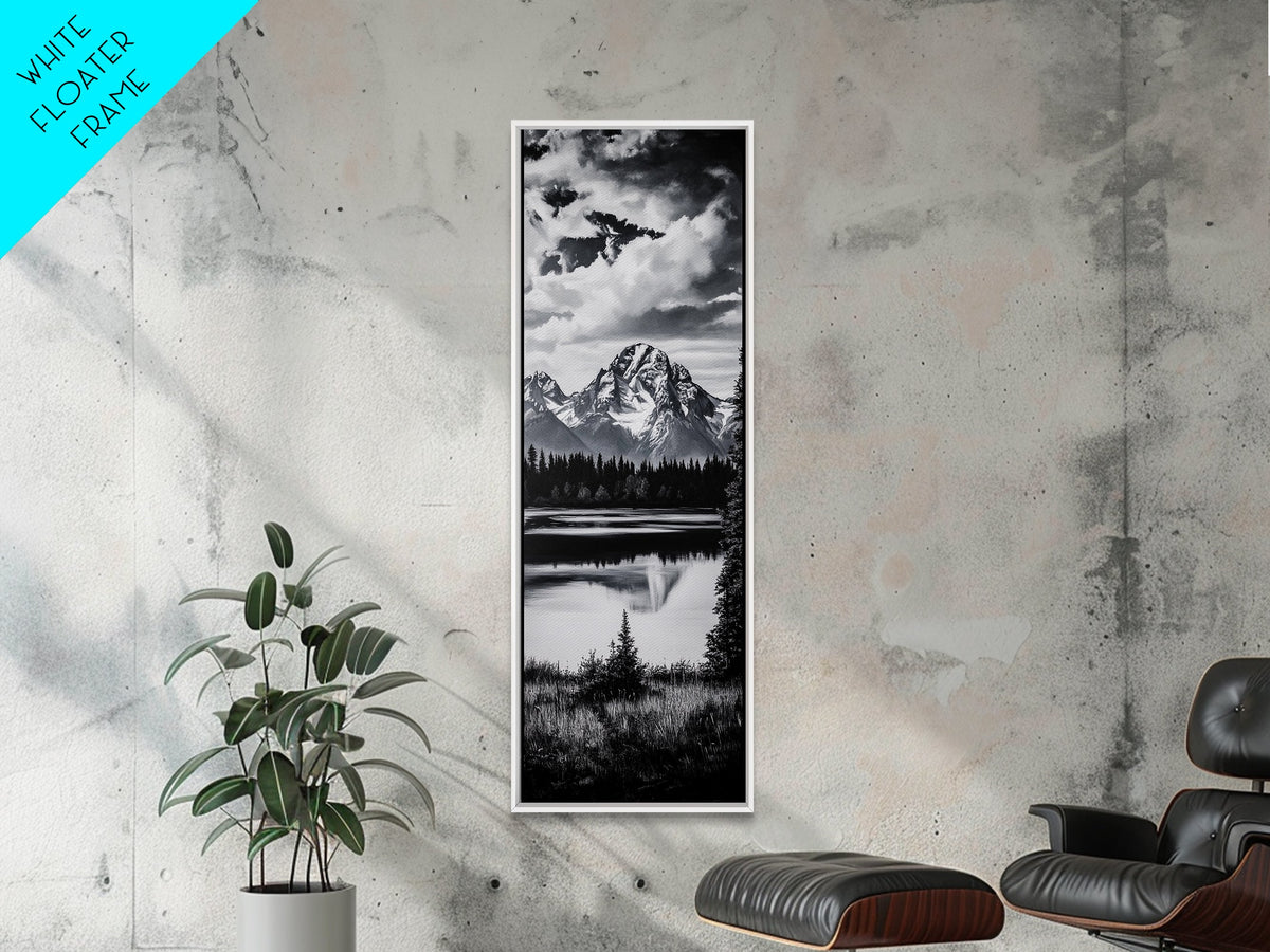 Teton Mountains, Framed Canvas Print, National Park Art, Rustic Cabin Decor, Wilderness Landscape, Black and White Art, Office Decor