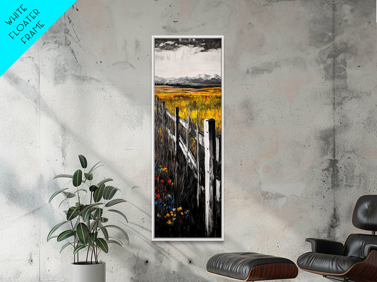 Rustic Fence, Country Landscape, Fall Fields, Farmhouse Wall Decor, Living Room Art, Framed Canvas Print, Nature Home Artwork