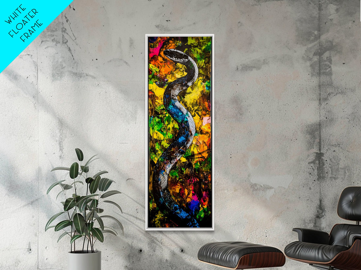 Vibrant Snake, Colorful Wildlife, Bold Abstract, Jungle Theme, Wall Decor, Framed Canvas Print, Living Room Art, Unique Home Design