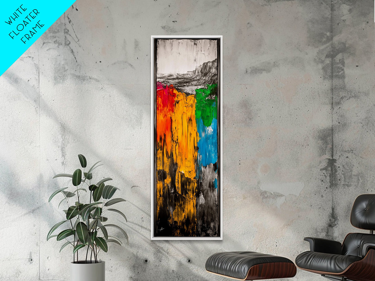 Colorful Abstract Landscape, Mountain Wall Art, Bright Textured Painting, Bold Statement Art, Living Room Decor, Framed Canvas Print