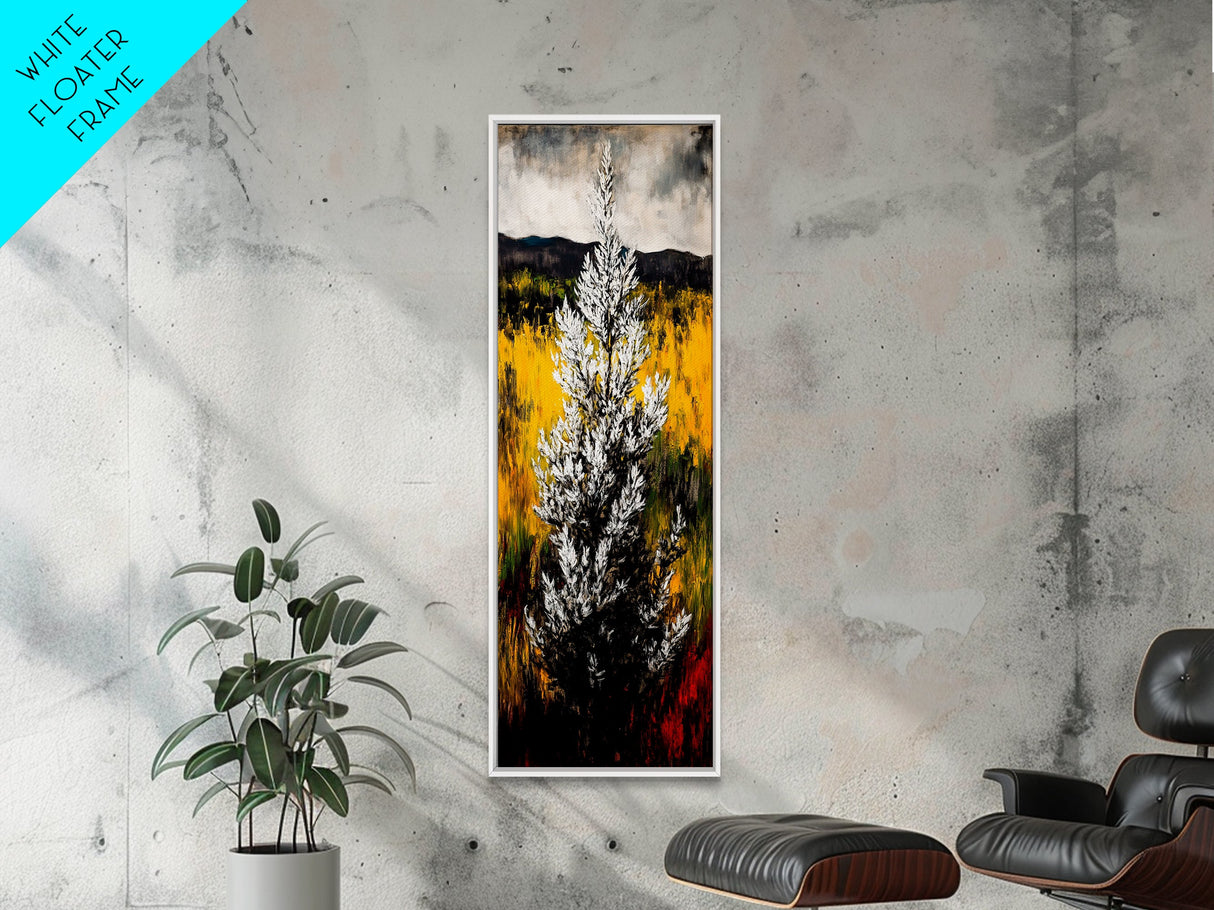 Snowy Tree Landscape, Winter Forest Wall Art, Rustic Nature Painting, Fall Home Decor, Cabin Living Room Artwork, Framed Canvas Print