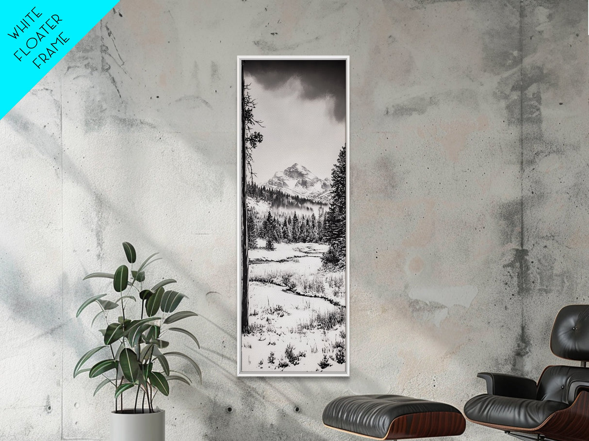 Winter Landscape, Snowy Mountains, Canvas Print, Black and White Photography, Rustic Home Decor, Cozy Cabin Wall Art, Nature Photography