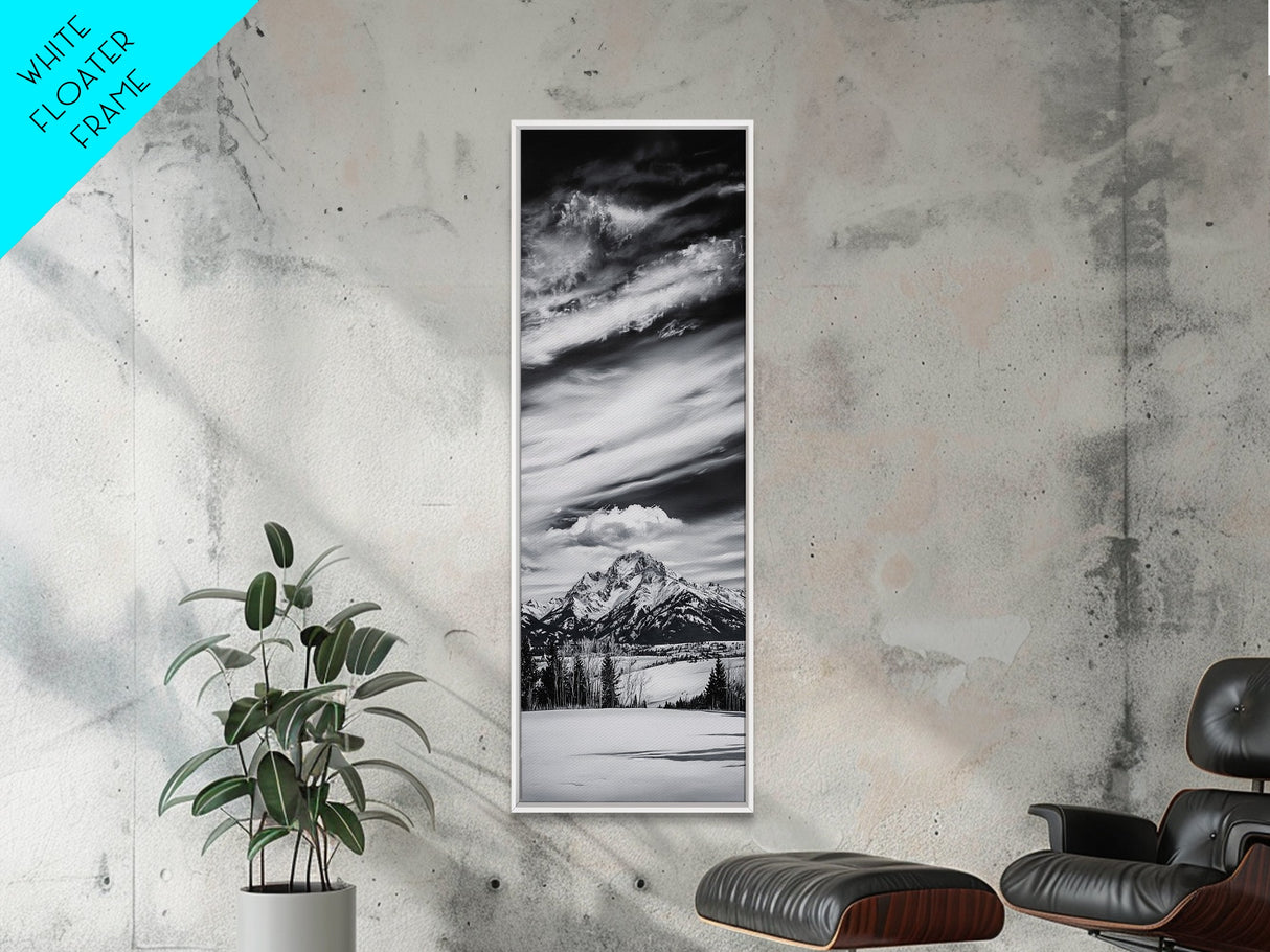 Majestic, Mountain, Black and White, Framed Canvas Print, Sky Photography, Minimalist Wall Art, Home Office Decor, Living Room Artwork