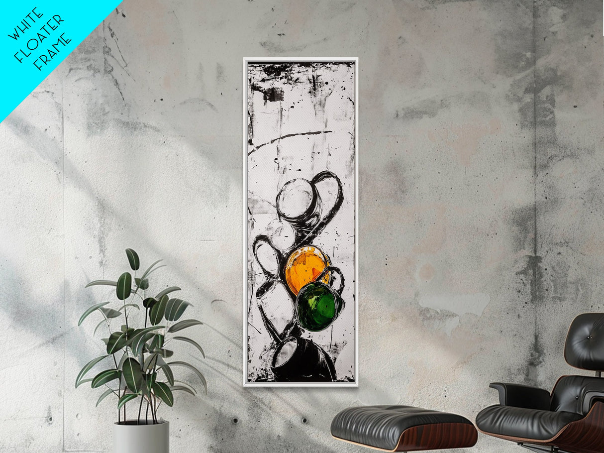 Coffee, Cups, Abstract, Canvas Print, Kitchen Wall Art, Minimalist Coffee Decor, Black and White Modern Art, Cafe Style, Chic Artwork