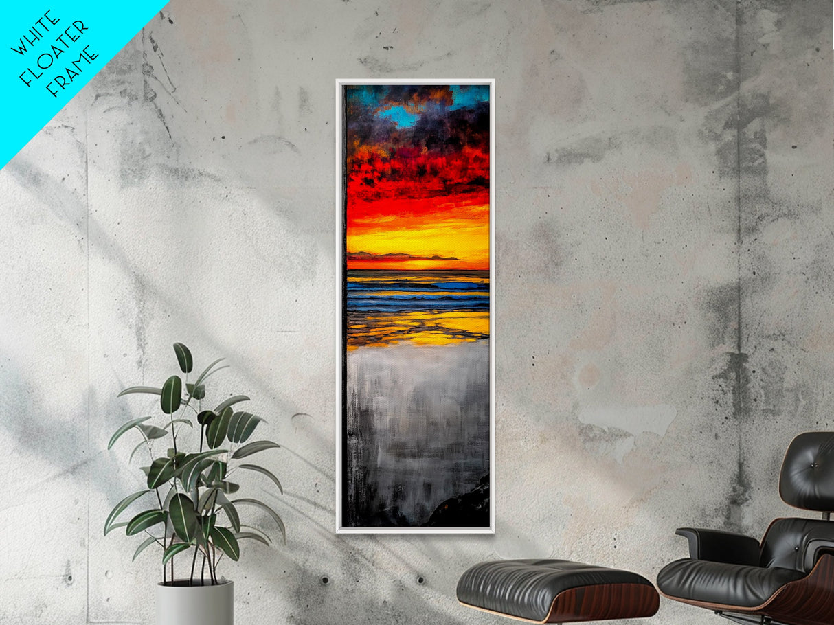 Vibrant, Sunset, Beach, Framed Canvas Print, Coastal Wall Art, Tropical Sunset, Living Room Decor, Bold Colorful Painting