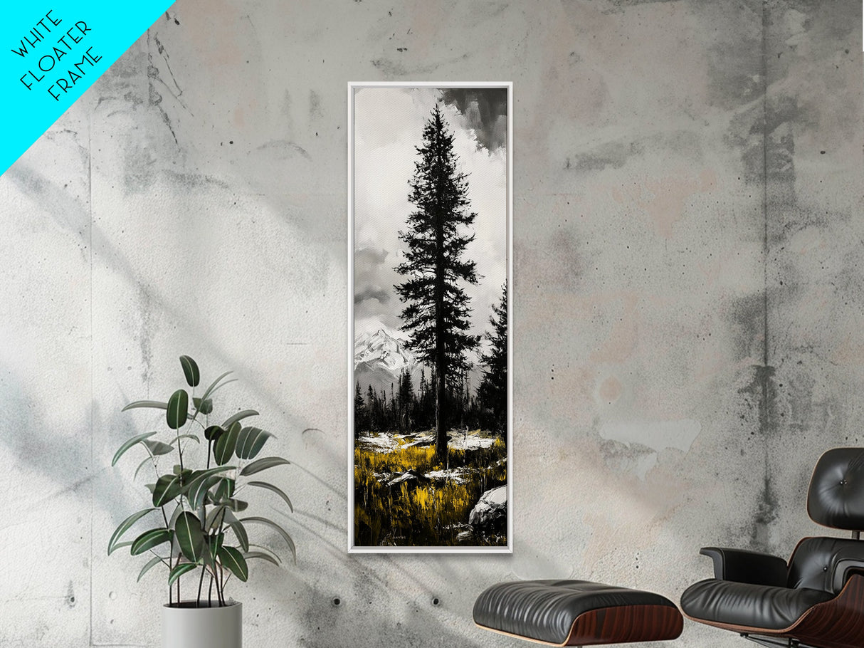 Lone Pine, Mountain View, Black and White, Canvas Print, Nature Wall Art, Rustic Home Decor, Cabin or Lodge Artwork
