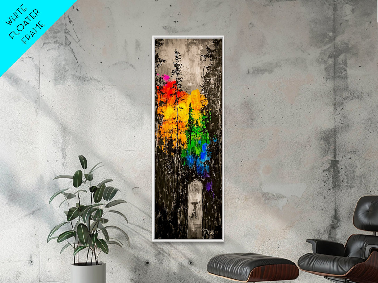 Rainbow Forest, Abstract Trees, Dark Woodland, Canvas Print, Vibrant Nature Art, Boho Home Decor, Fall Wall Artwork