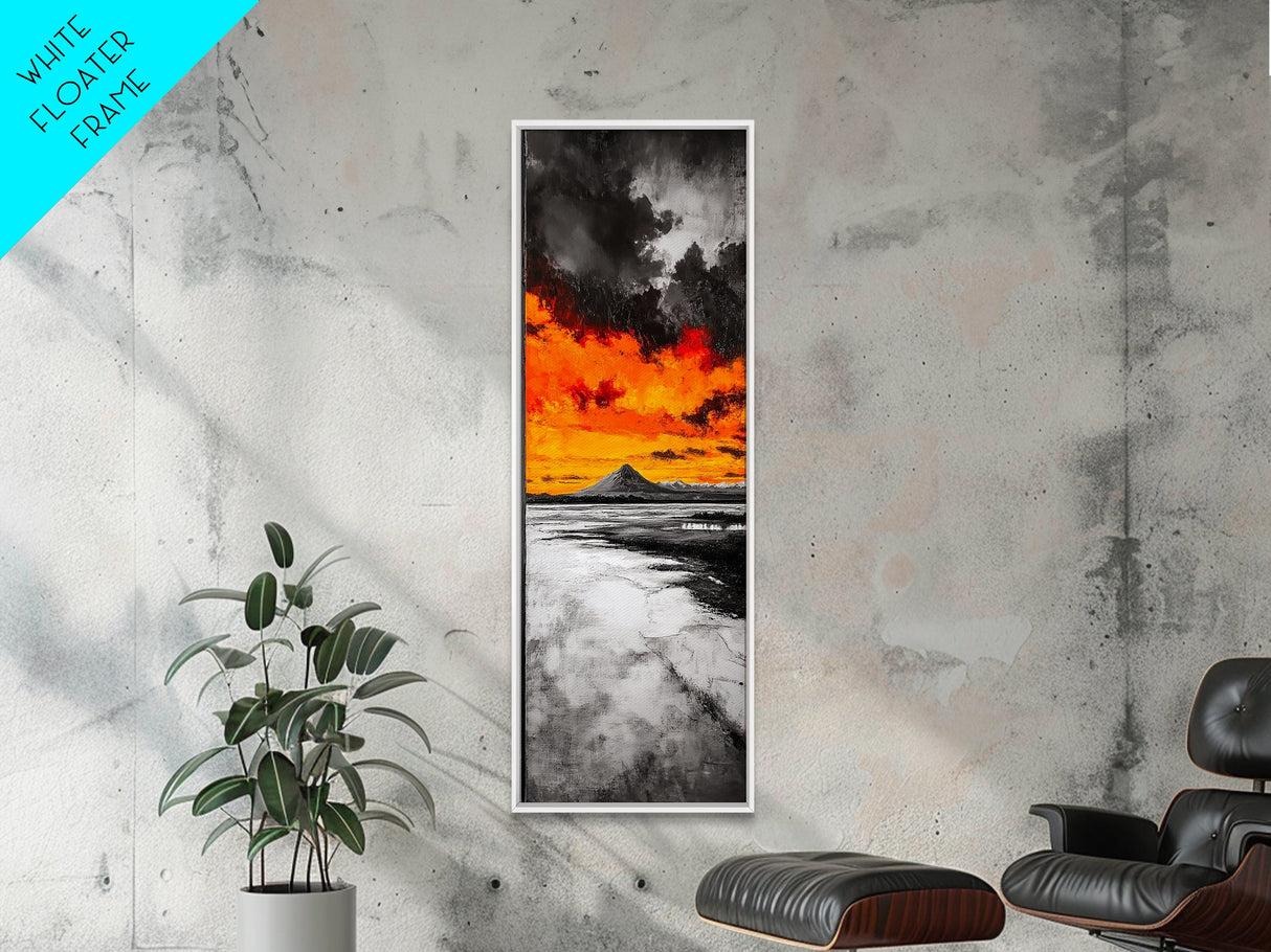 Volcanic Sunset, Fiery Sky, Abstract Mountain, Dramatic Art, Framed Canvas Print, Statement Wall Art, Bold Living Room Decor